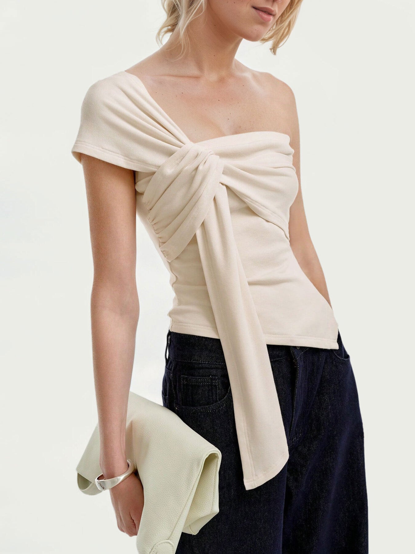 One-Shoulder Knot Detail T-Shirt Secondary image