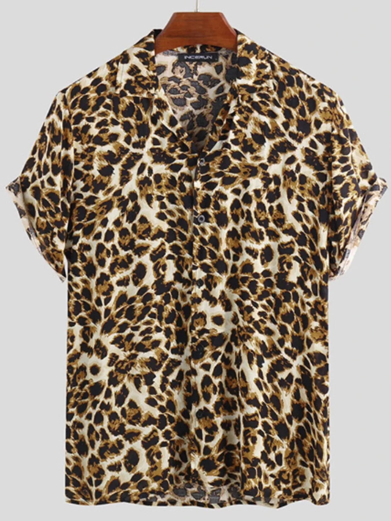 Men's Full Size Leopard Print Short Sleeve Shirt Plus Size Secondary image