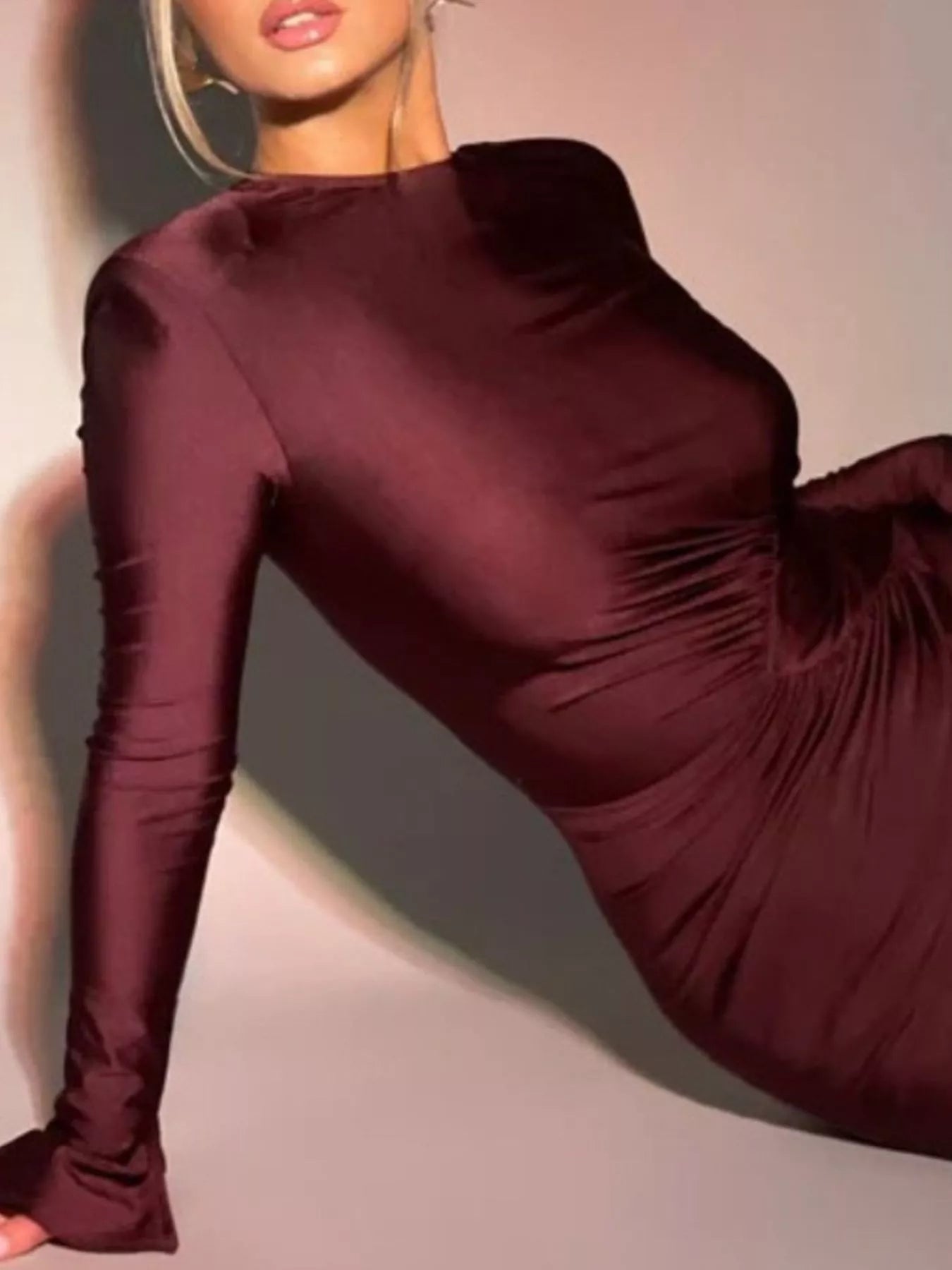 Ruched Long Sleeve Bodycon Maxi Dress Secondary image