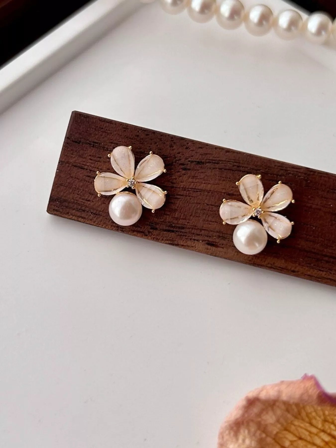 Floral Pearl Stud Earrings Secondary image