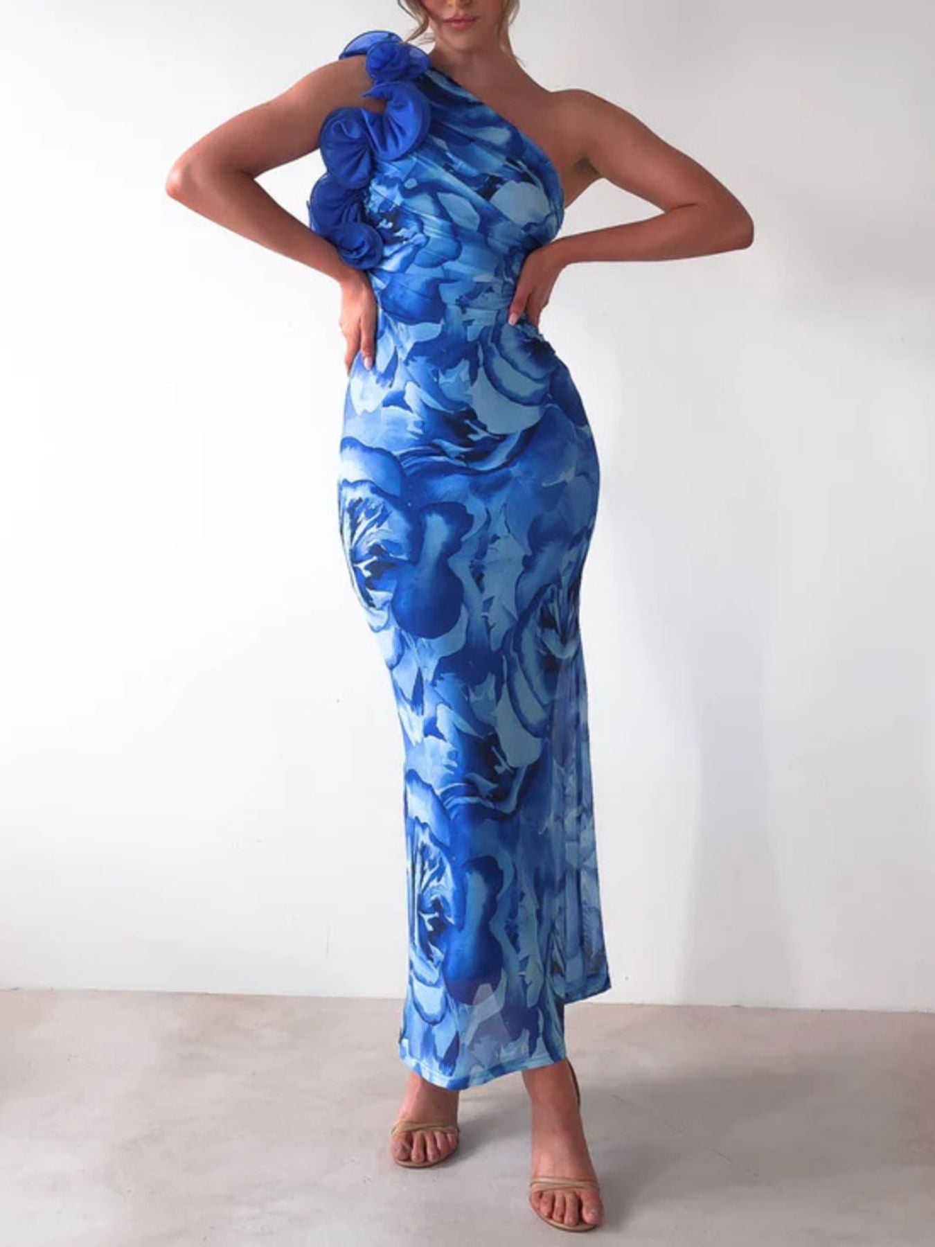 Floral Print One-Shoulder Maxi Dress Secondary image