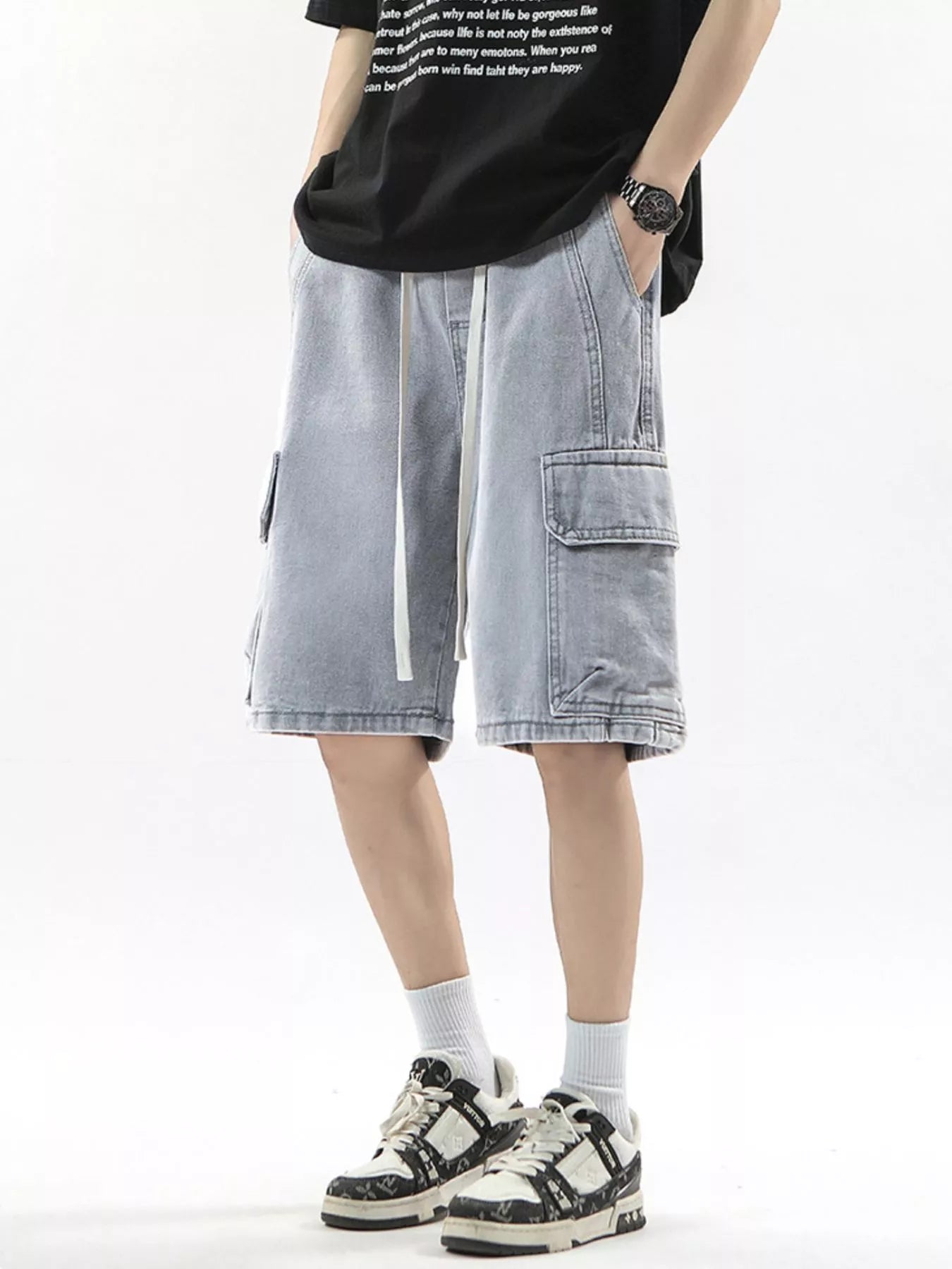 Men's Full Size Wash Drawstring Cargo Shorts Plus Size Secondary image
