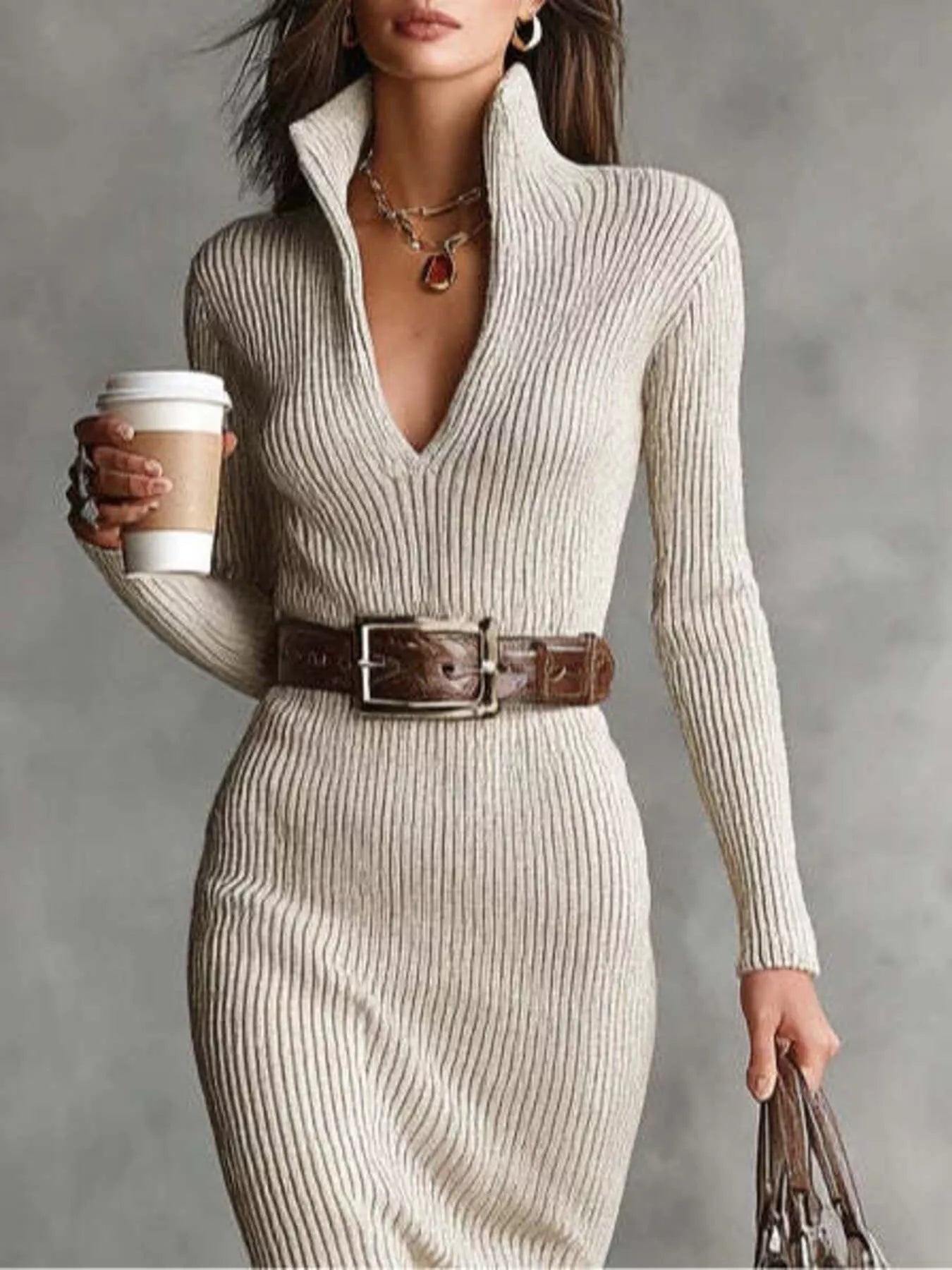 Full Size Ribbed Knit Turtleneck Sweater Dress Plus Size Secondary image