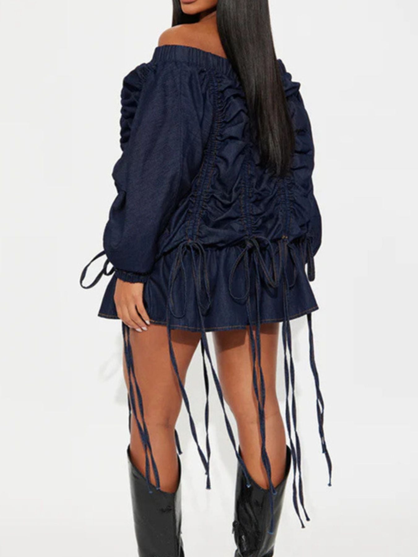 Off-Shoulder Ruched Denim Dress Secondary image
