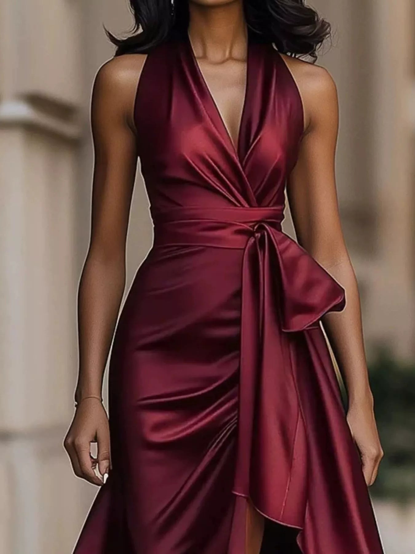 Full Size High-Low Ruffled Satin Maxi Dress Plus Size Secondary image