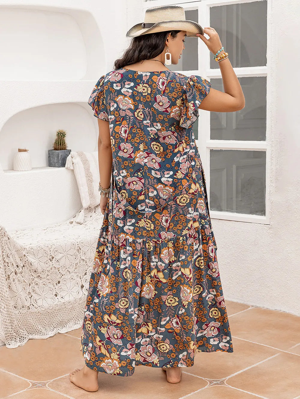 Plus Size Ruffled Printed Cap Sleeve Dress Secondary image