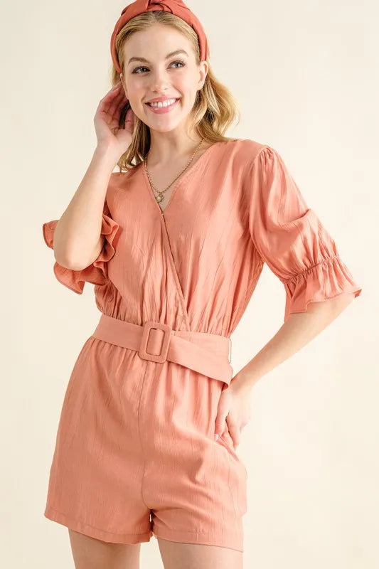 And The Why Flounce Sleeves Romper with Belt Secondary image