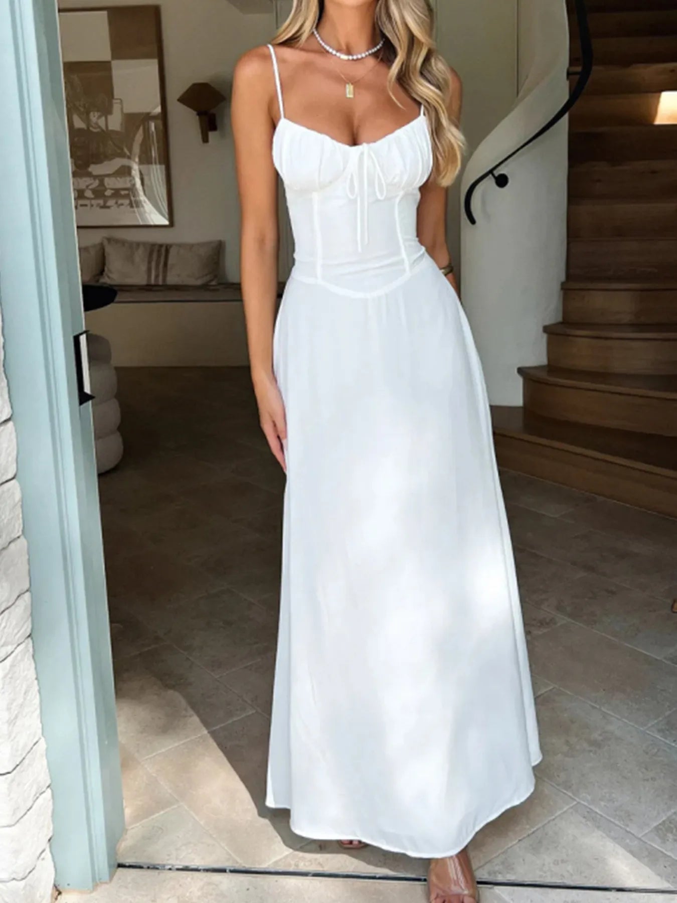 Lace-Up Solid Cami Dress Secondary image