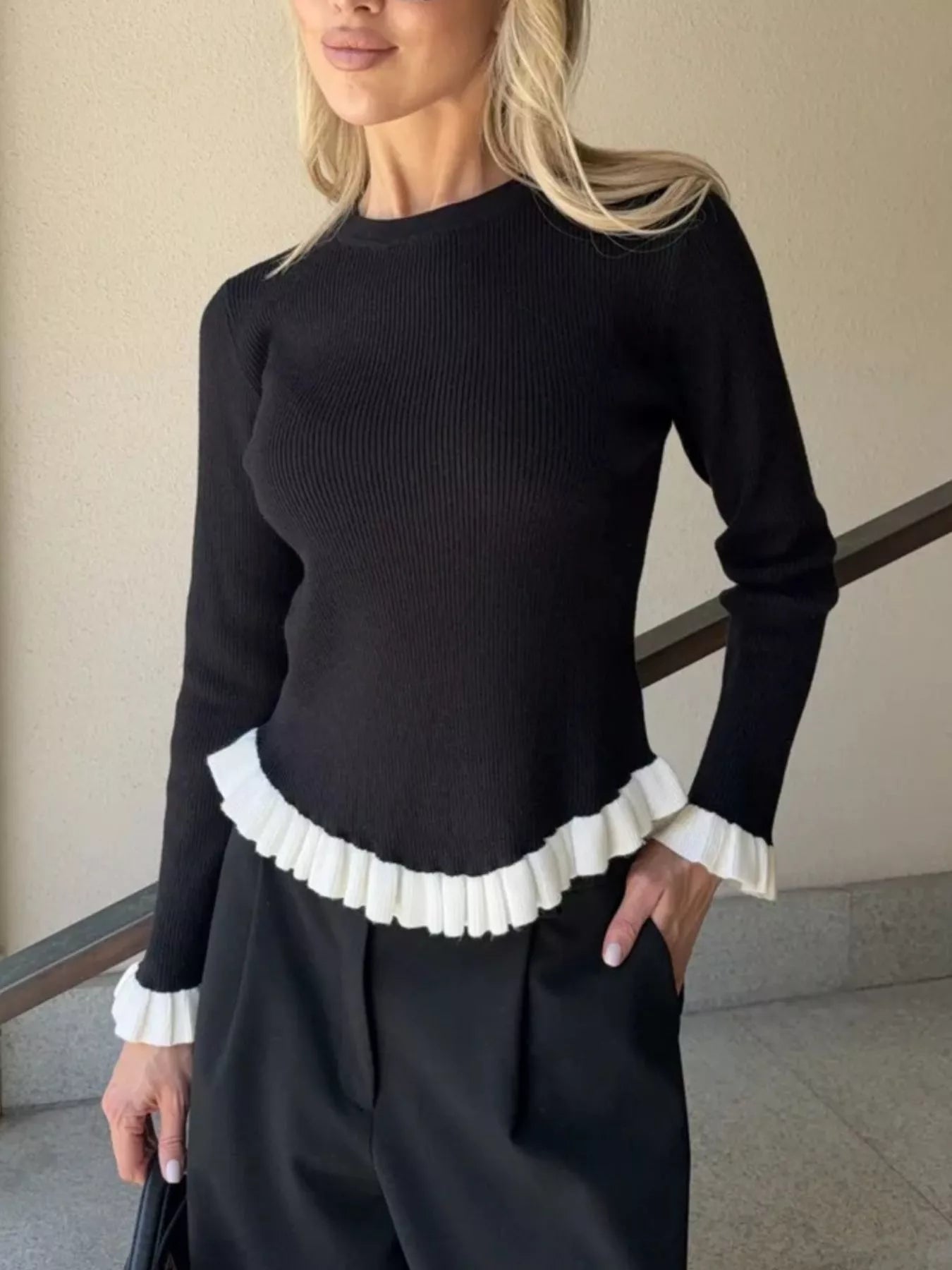 Ruffle Trim Long Sleeve Sweater Secondary image