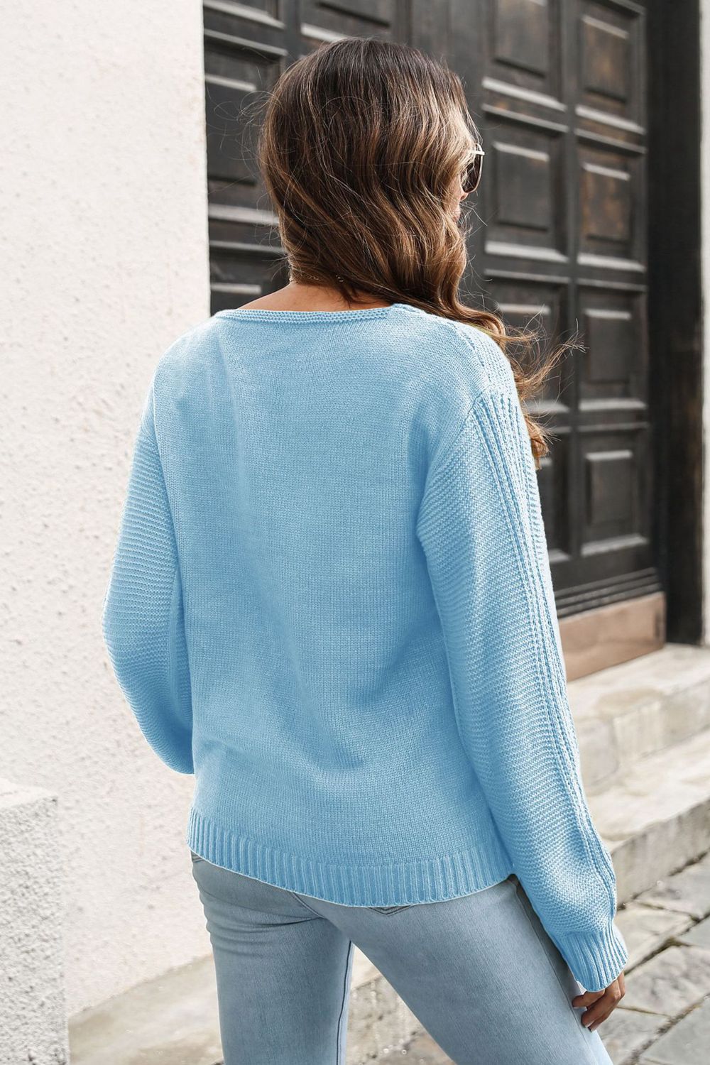Ribbed Scoop Neck Long Sleeve Pullover Sweater Secondary image