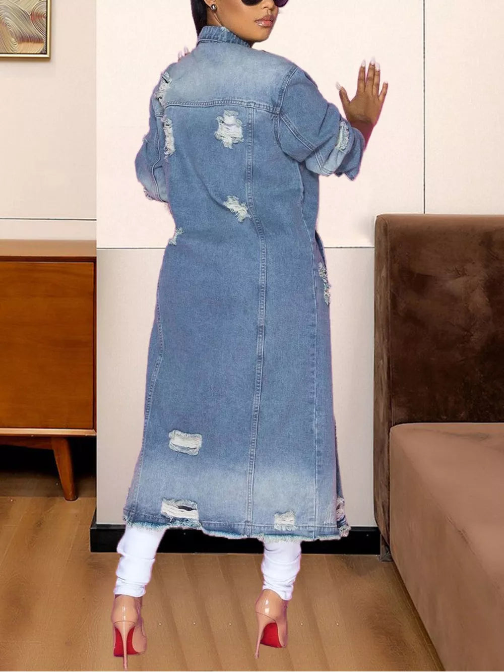 Long Sleeve Raw Hem Denim Jacket Secondary image