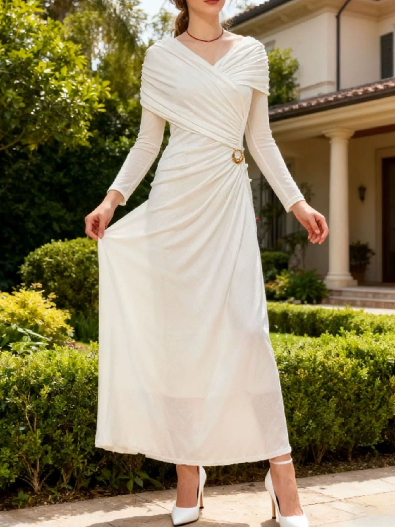 Ruched Draped Long Sleeve Maxi Dress Secondary image