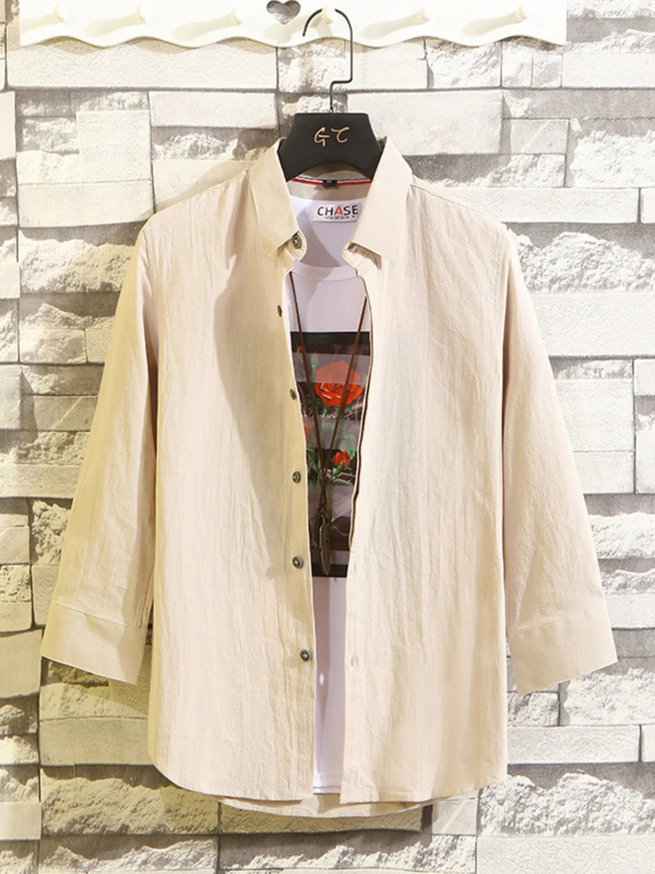 Men's Plus Size Button Up 3/4 Sleeve Shirt Secondary image