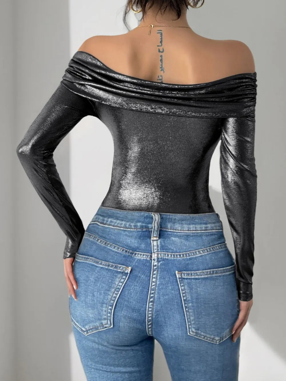 Perfee Ruched Off-Shoulder Long Sleeve Bodysuit Secondary image