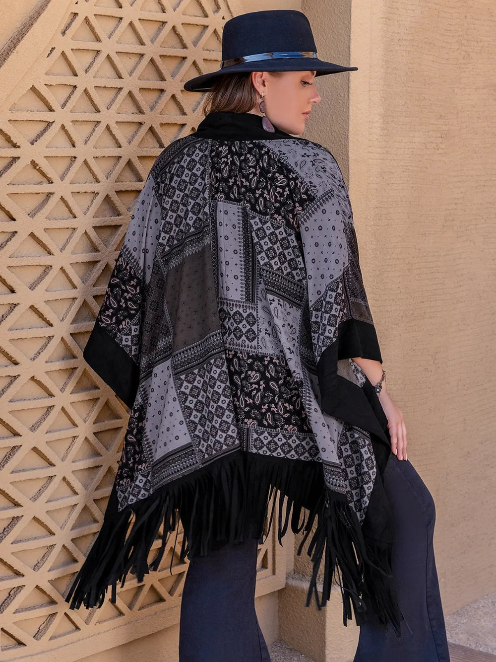 Plus Size Printed Fringe Open Front Outerwear Secondary image