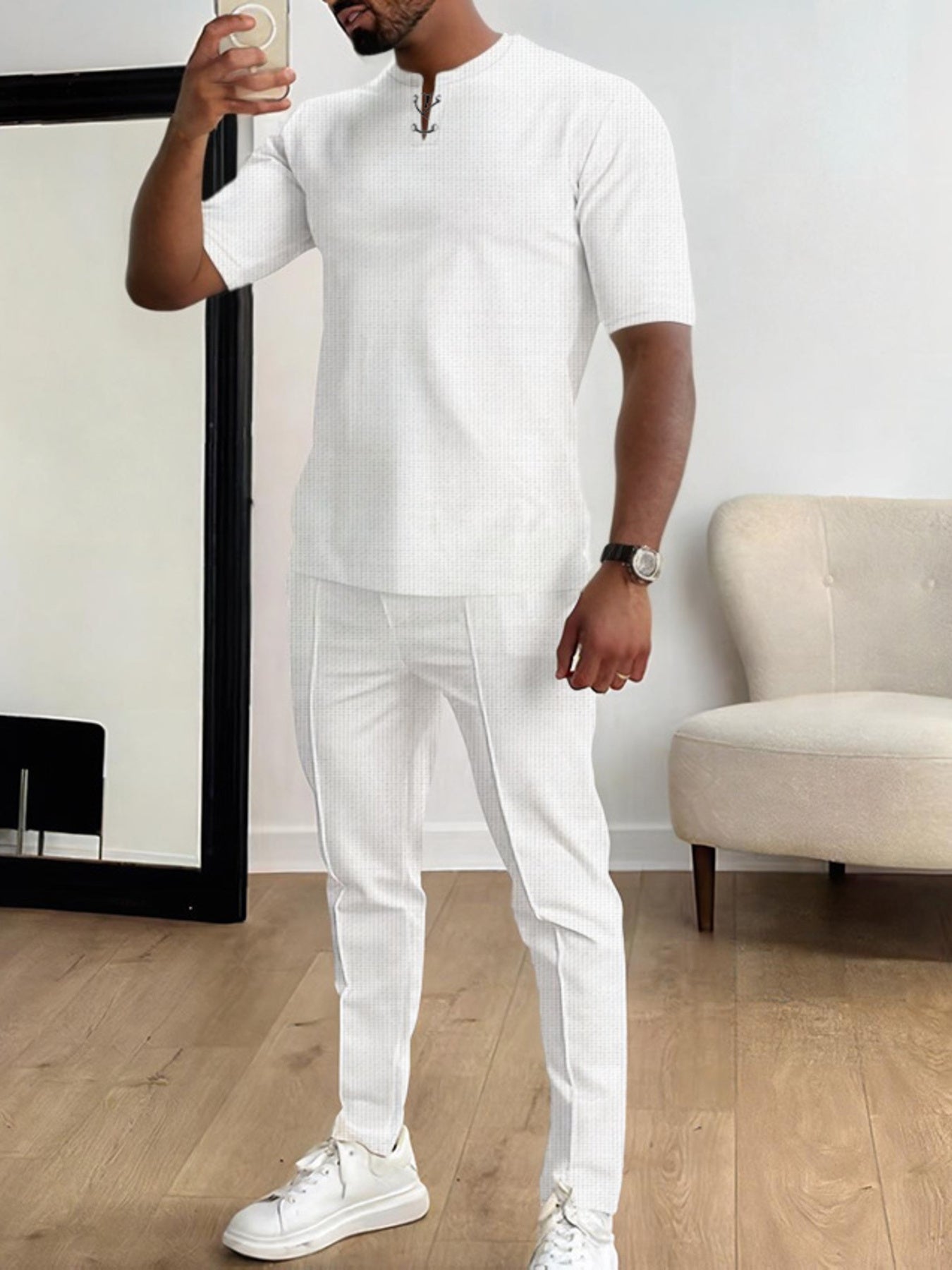 Men's Full Size Casual Short-Sleeve Top and Pants Set Plus Size Secondary image