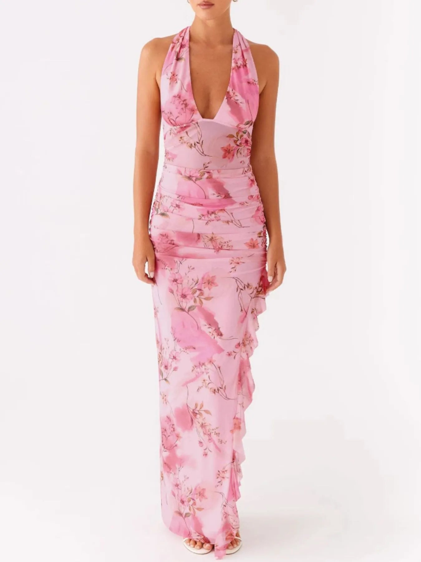 Ruffled Floral Print Halter Neck Cami Dress Secondary image