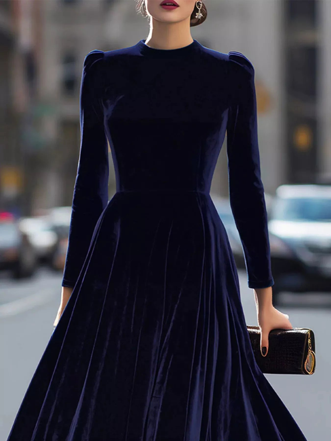 Velvet Long Sleeve A-Line Dress Secondary image