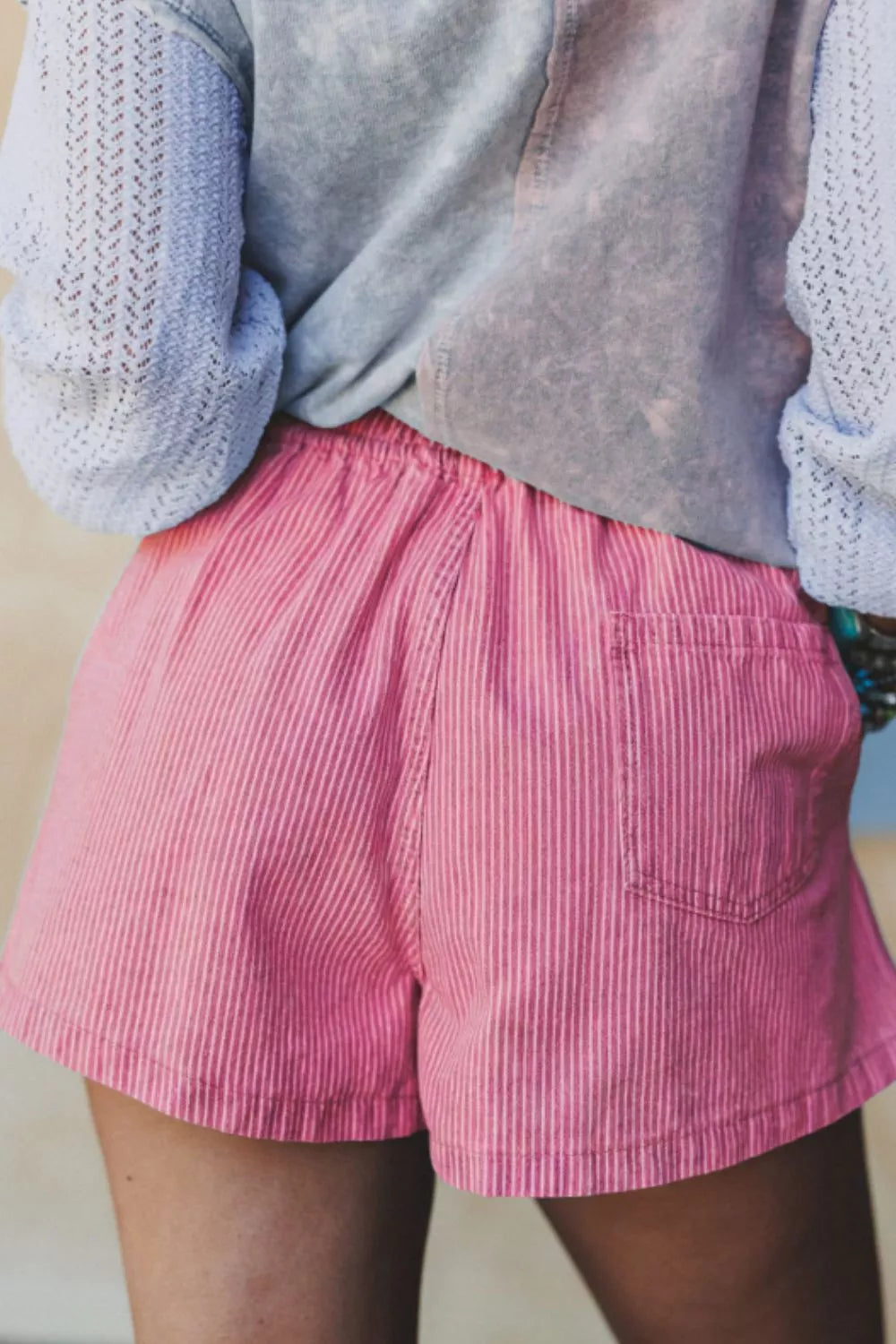 Striped Elastic Waist Casual Shorts Secondary image