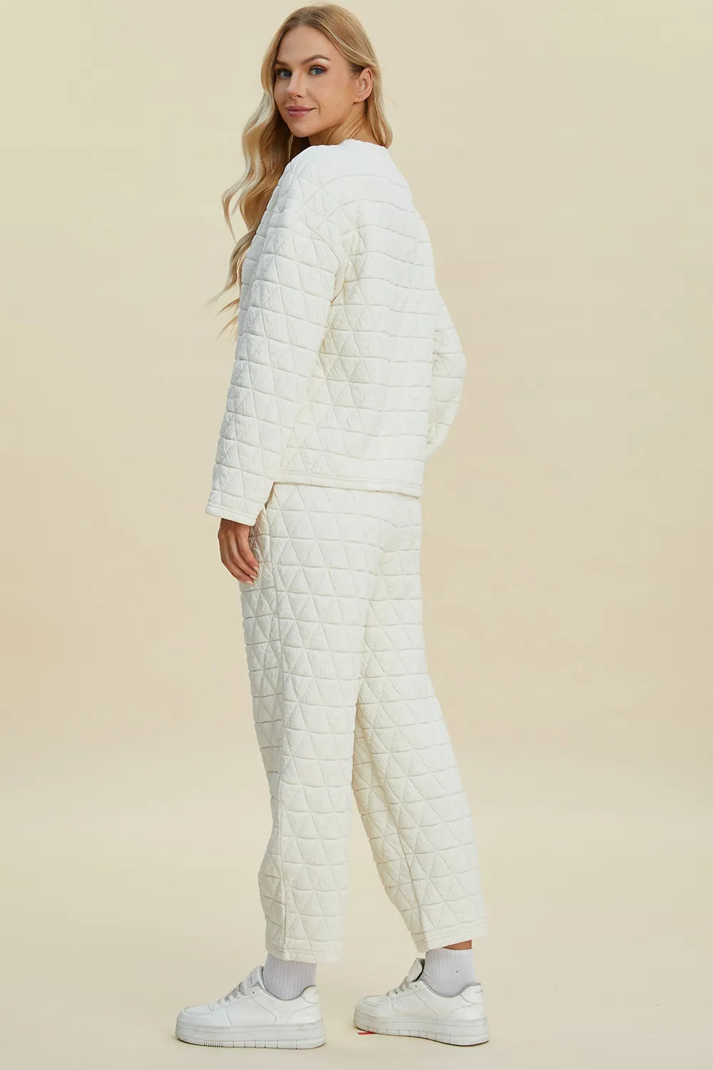 Double Take Full Size Texture Round Neck Long Sleeve Top and Pants Set Secondary image