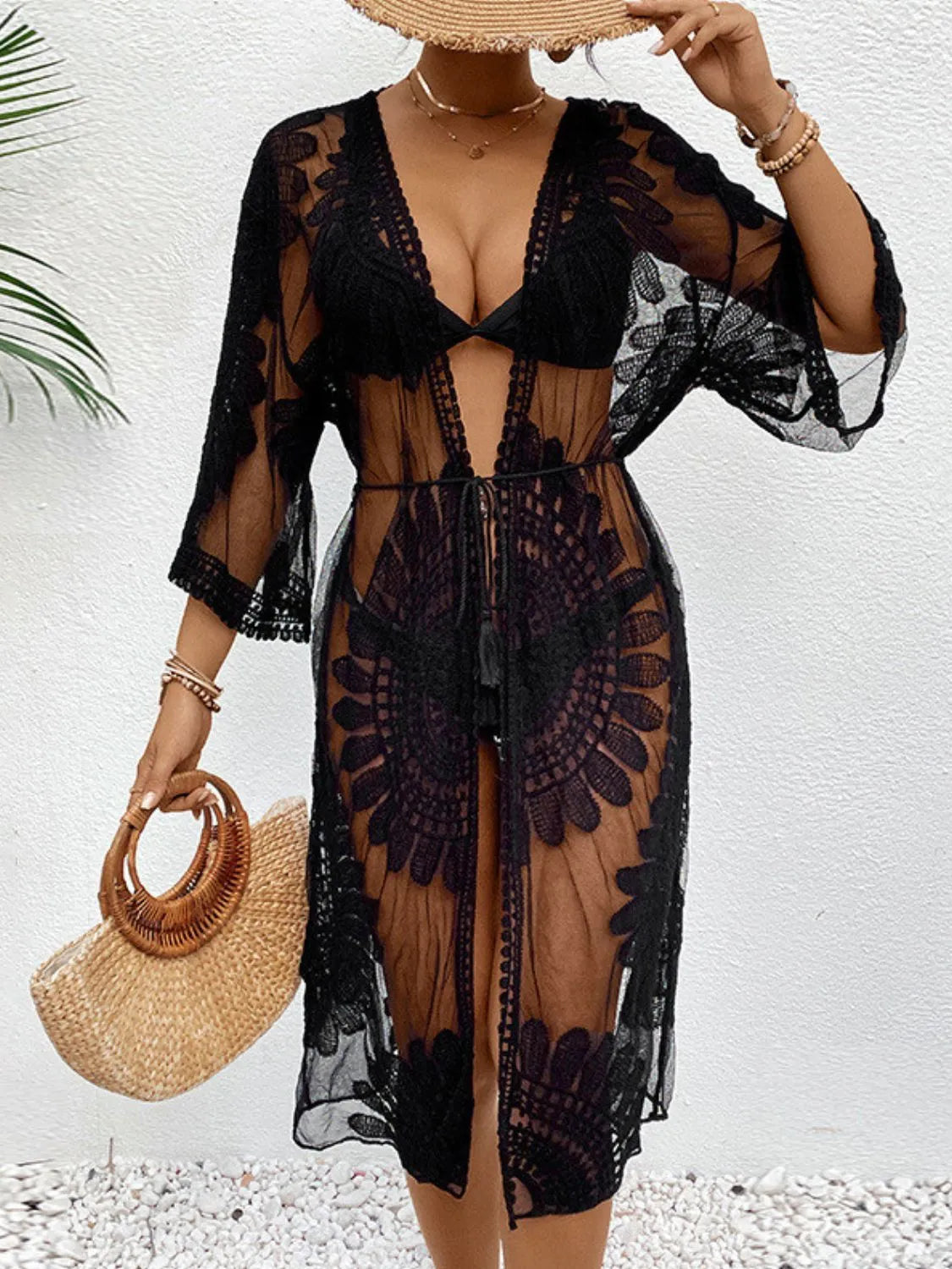 Lace Open Front Longline Cover-Up Secondary image