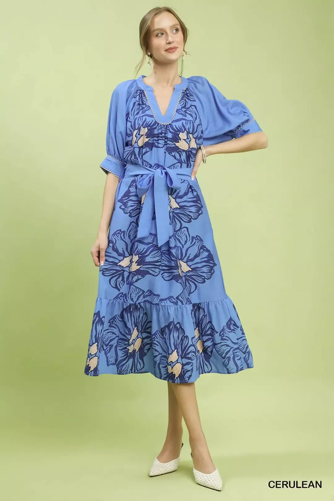 Umgee Floral Belted Midi Dress Secondary image