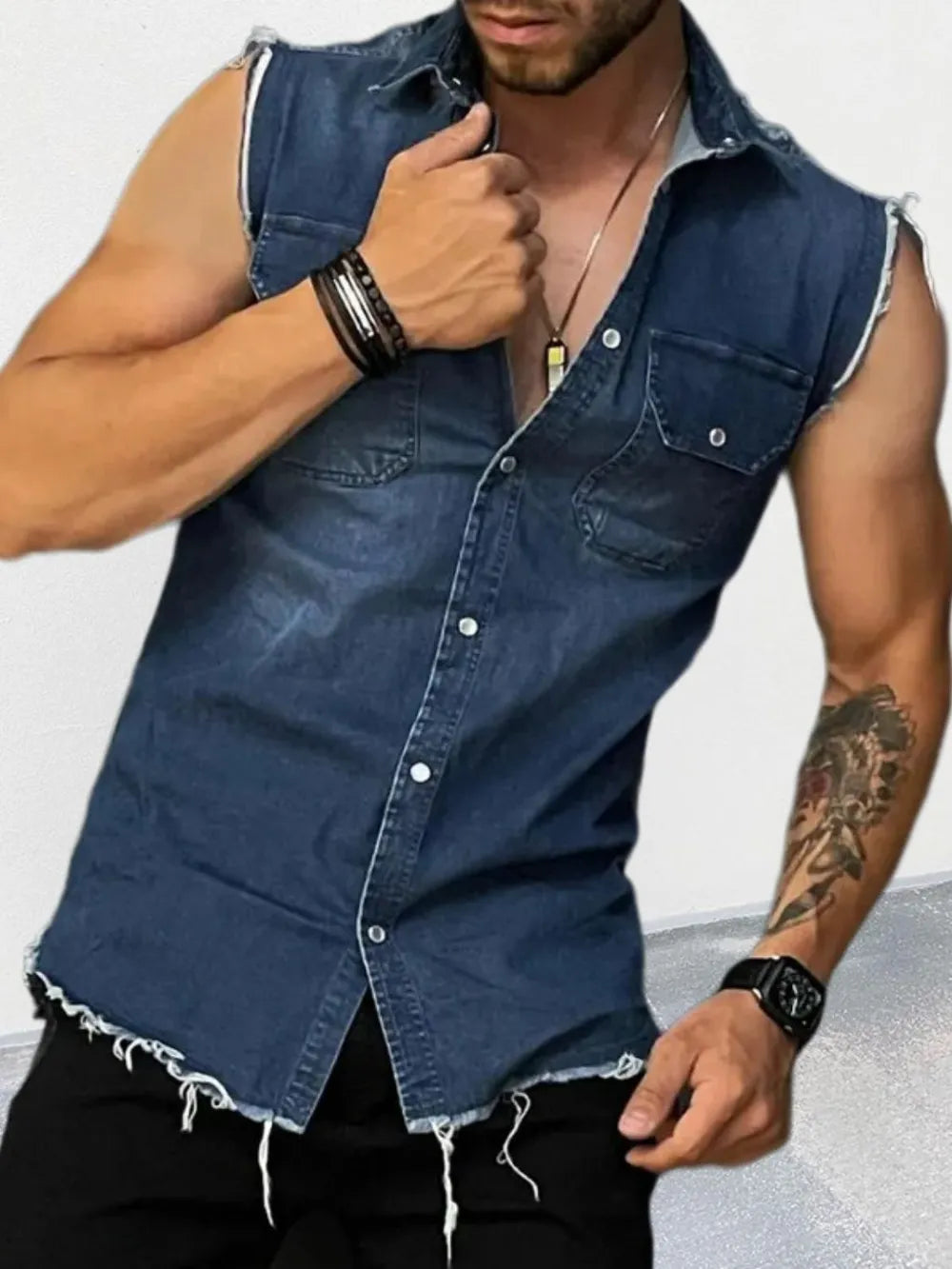 Men's Snap Down Sleeveless Denim Shirt Secondary image