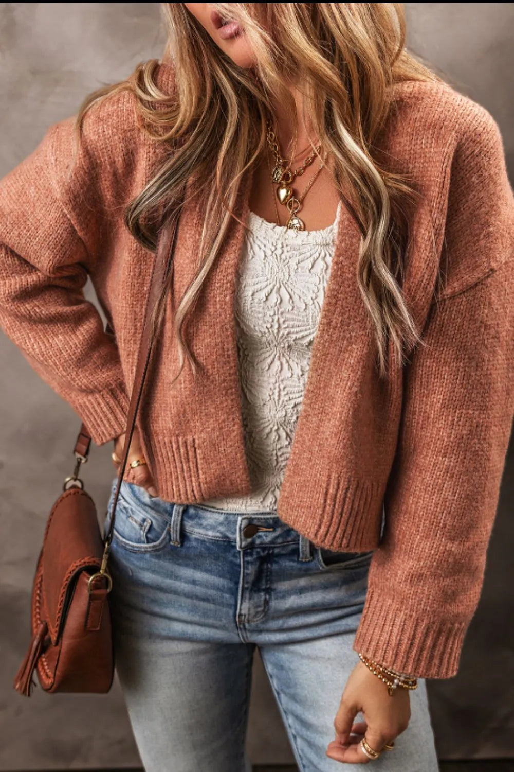 Slit Open Front Dropped Shoulder Cardigan Secondary image