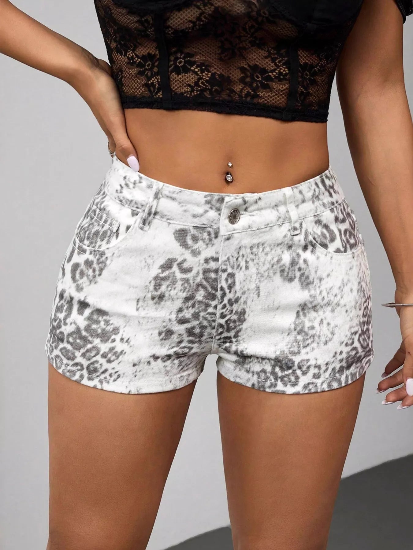 Leopard Print Denim Shorts Secondary image