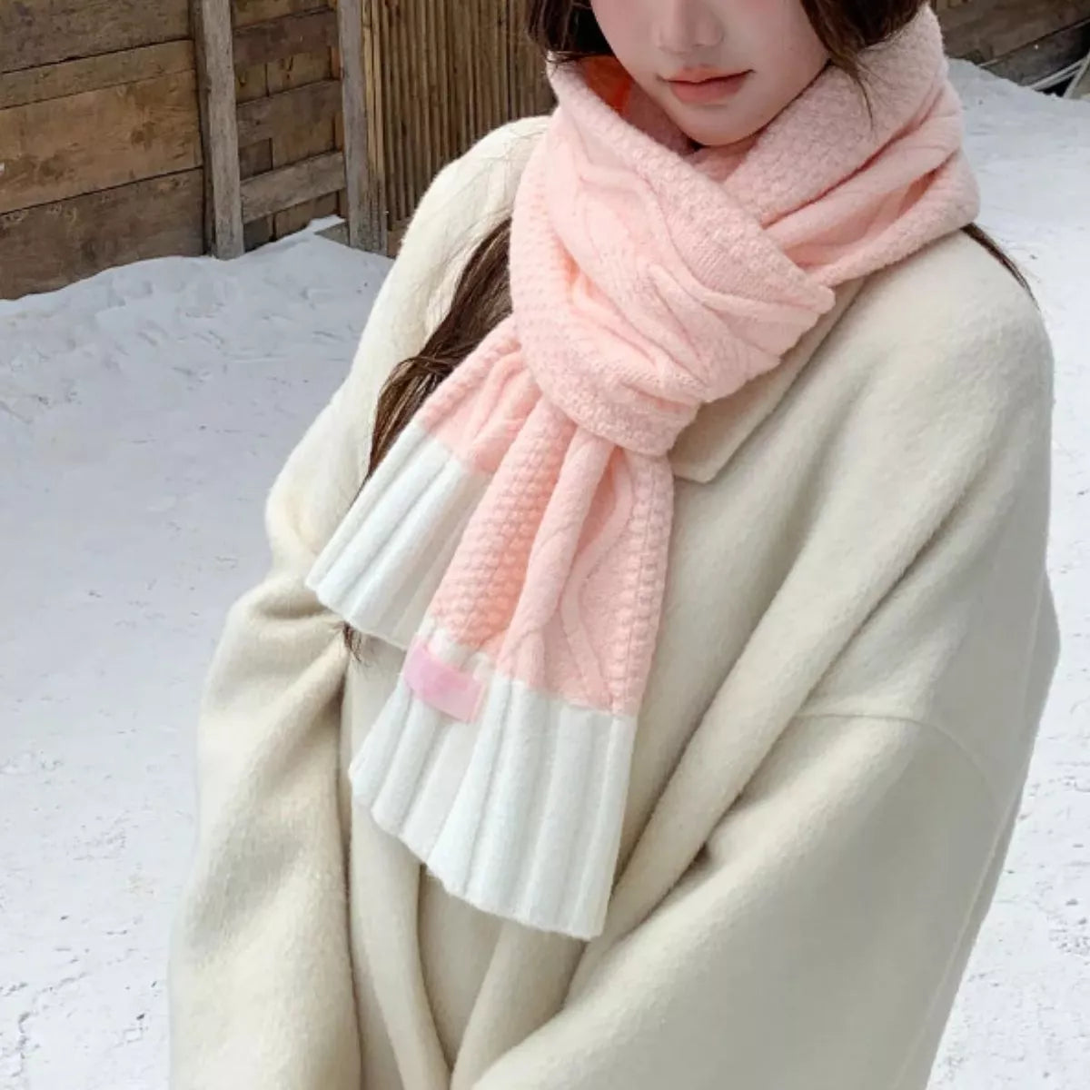 Two-Tone Cable Knitted Scarf Secondary image