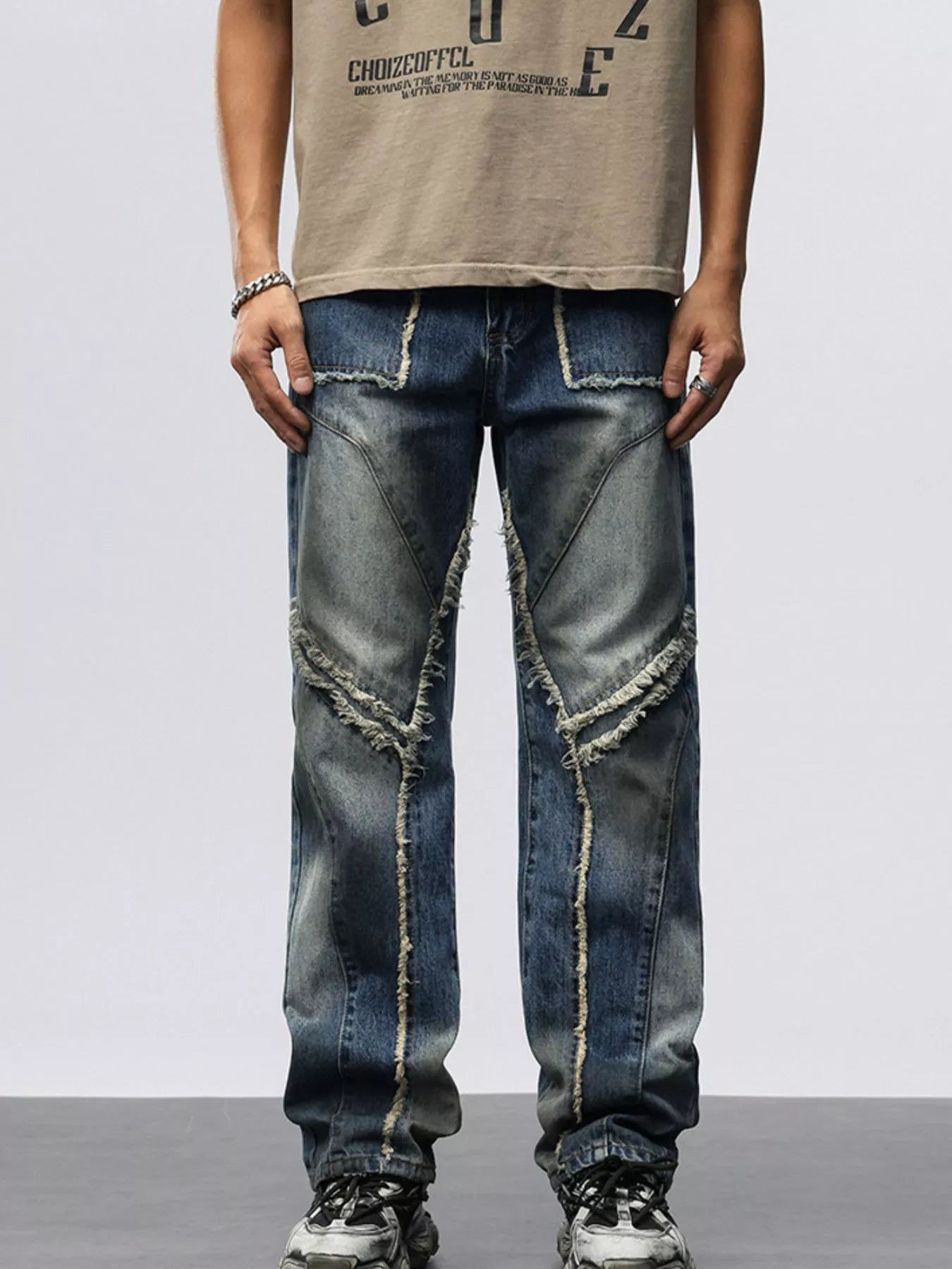 Men's Frayed Hem Wide Leg Jeans Secondary image