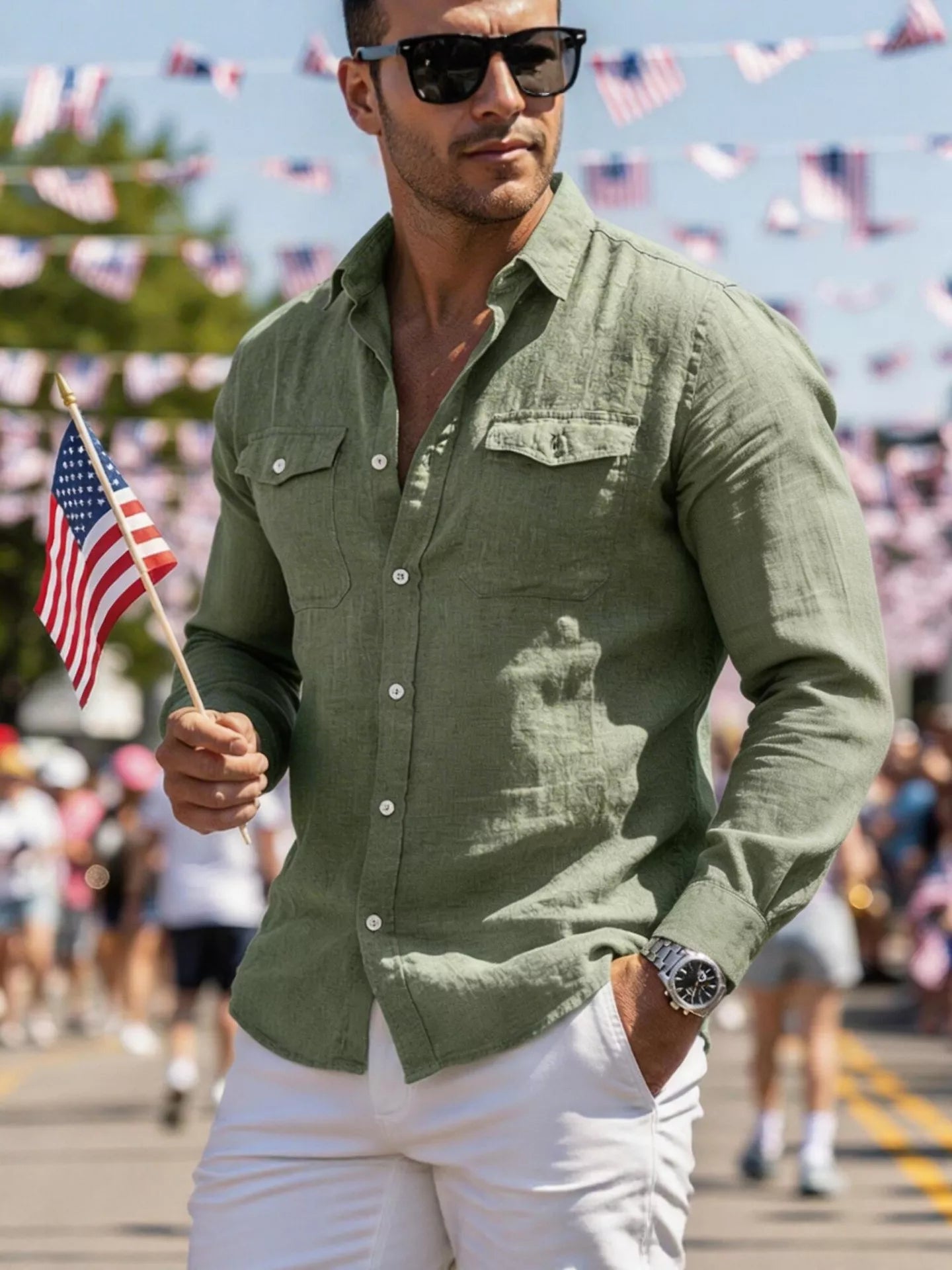Men's Full Size Casual Button Up Shirt with Chest Pockets Plus Size Secondary image