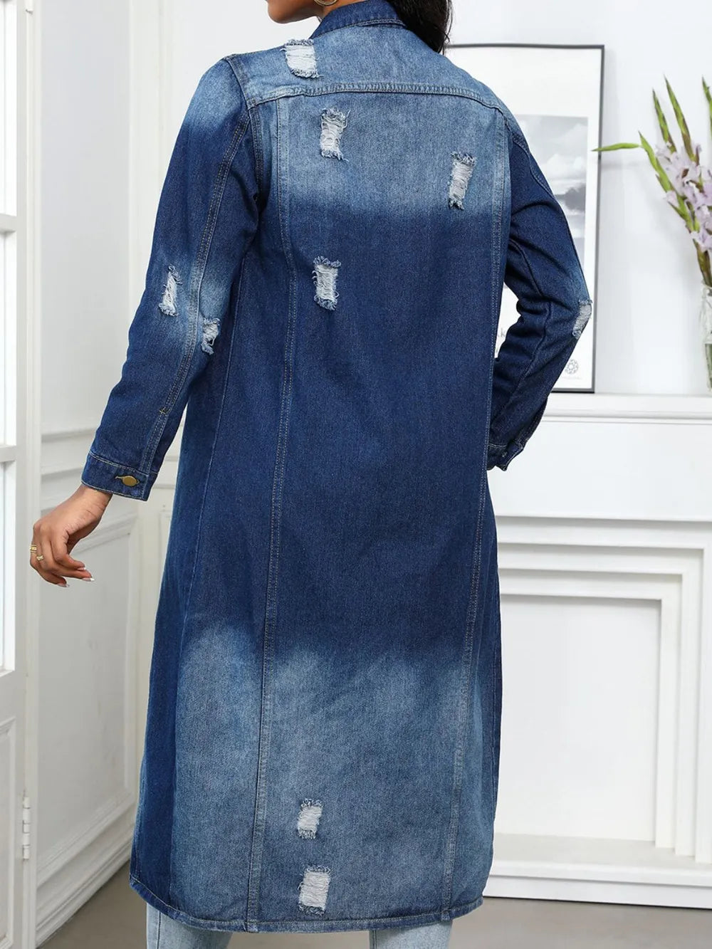 Distressed Button Up Collared Neck Denim Top Secondary image