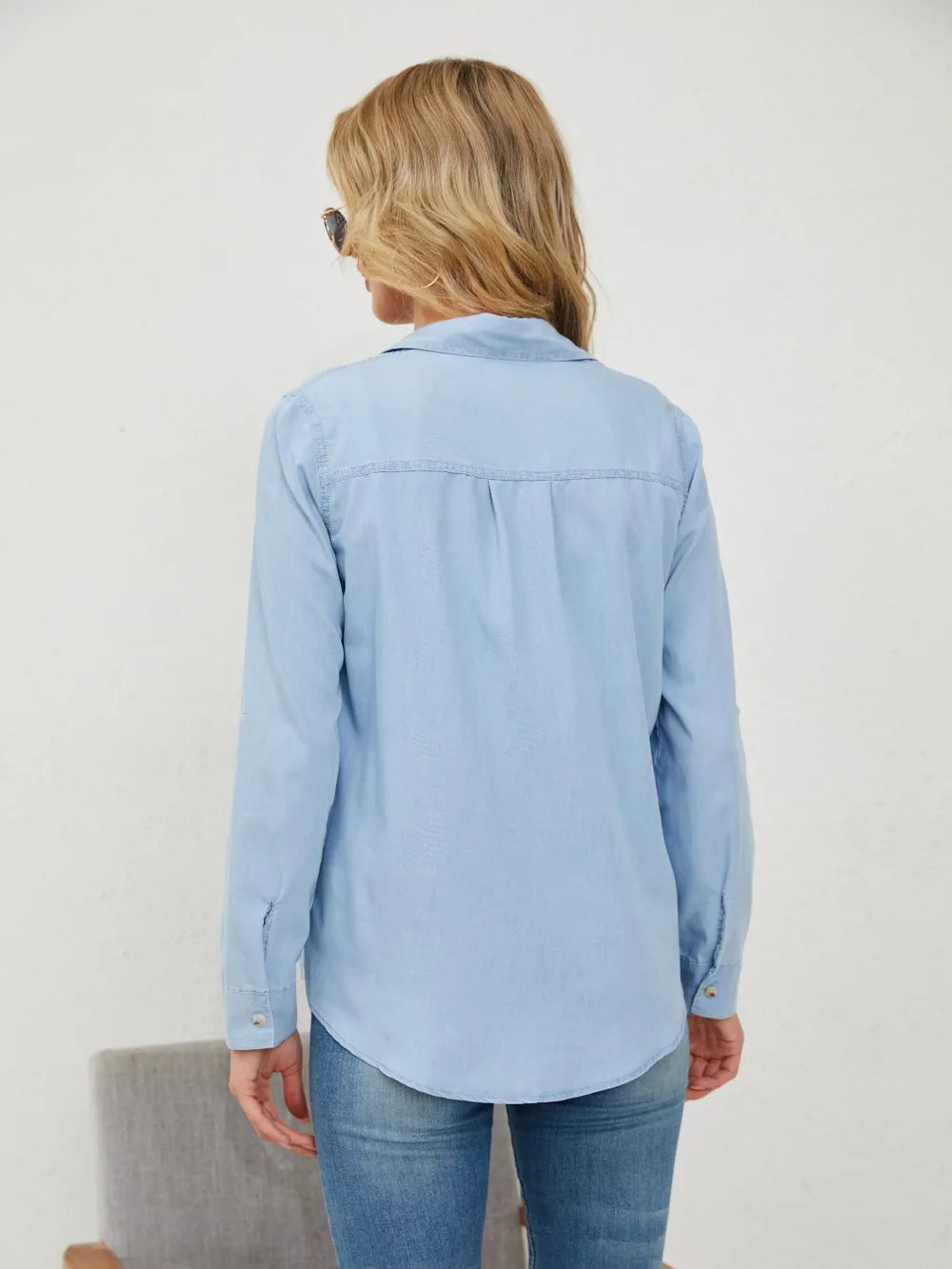 Pocketed Button Up Long Sleeve Denim Shirt Secondary image
