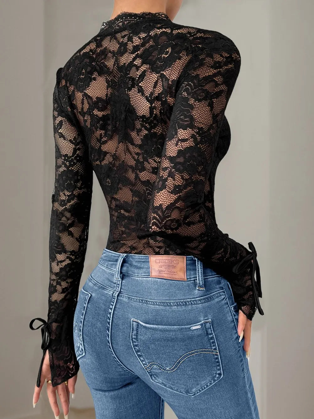 Perfee Lace V-Neck Long Sleeve Bodysuit Secondary image