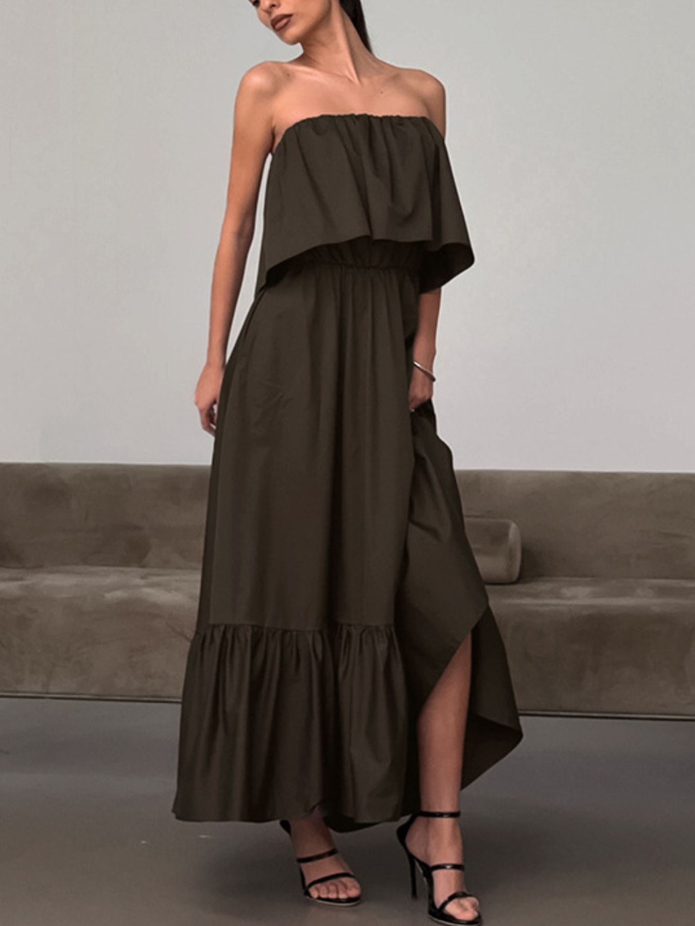 Off-Shoulder Ruffle Hem Maxi Dress Secondary image