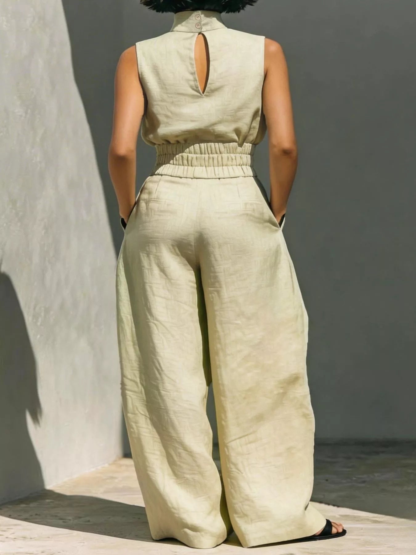 Turtleneck Sleeveless Top and Wide-Leg Pants Set Secondary image