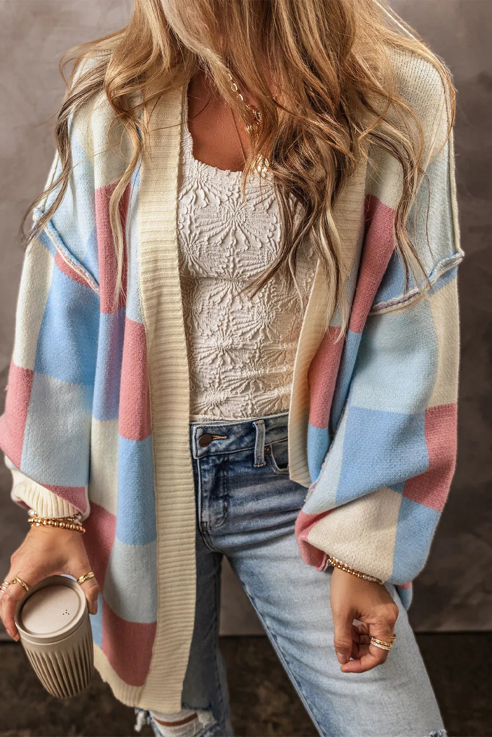 Color Block Open Front Long Sleeve Cardigan Secondary image