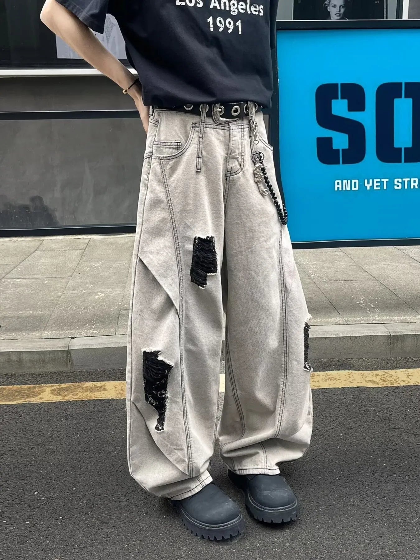 Men's Full Size Distressed Wide Leg Jeans Plus Size Secondary image