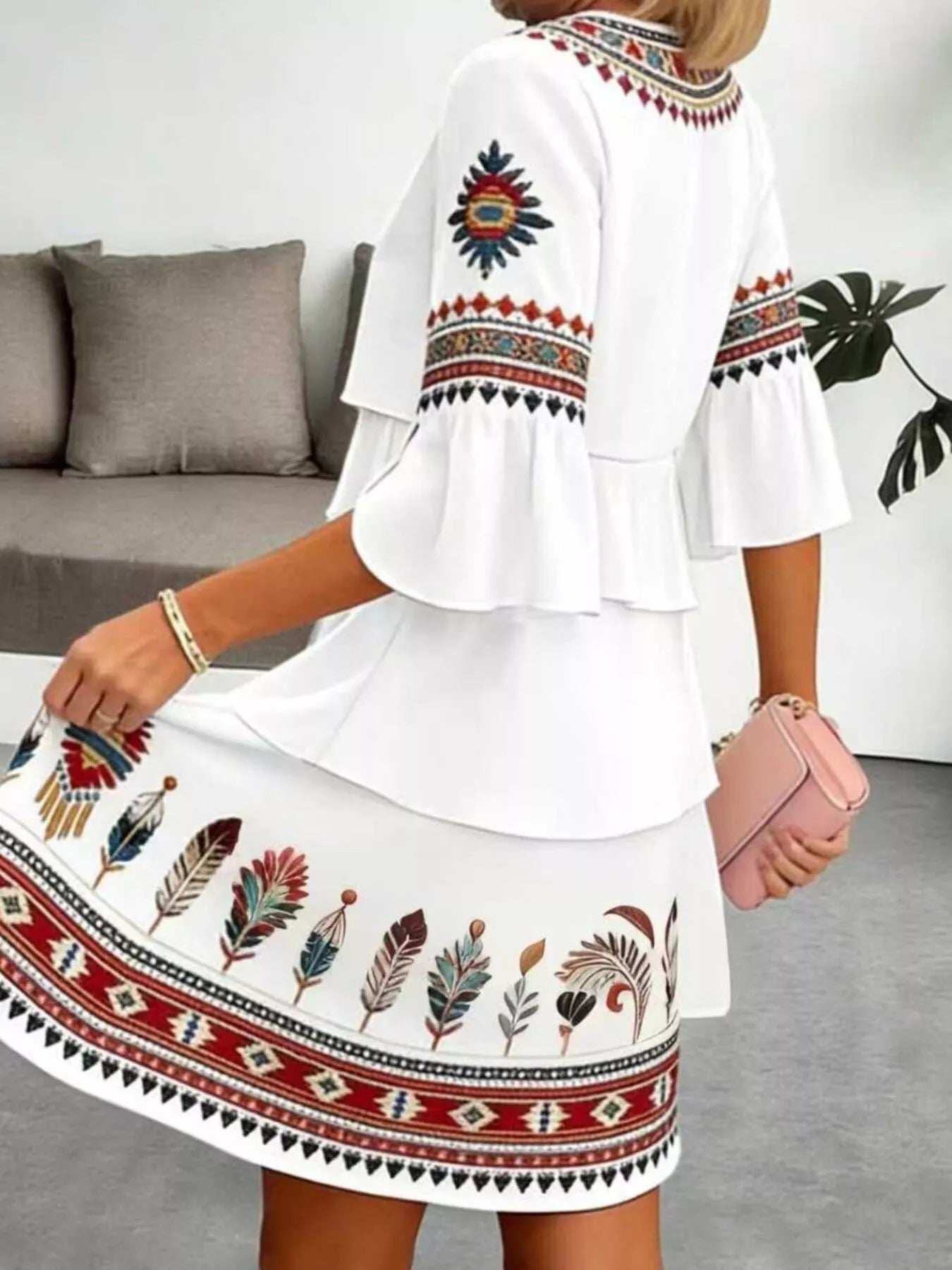 Full Size Printed Notched Ruffled Half Sleeve Dress Plus Size Secondary image