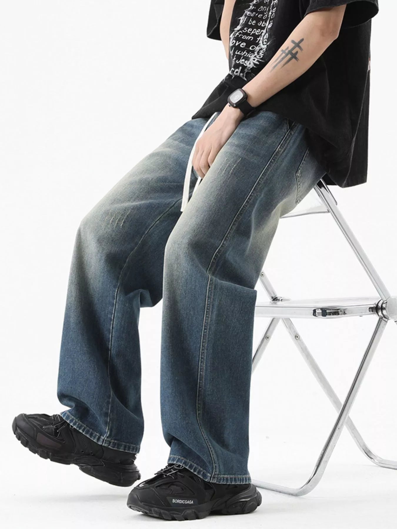 Men's Full Size Vintage Wash Wide Leg Jeans Plus Size Secondary image