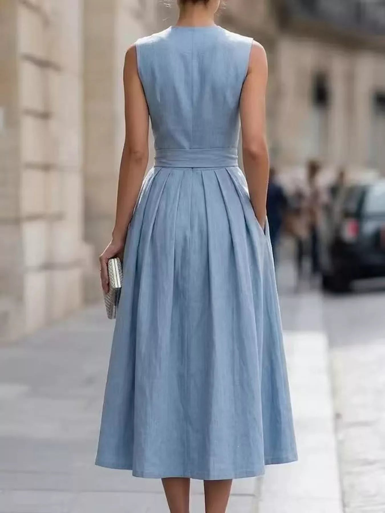 Full Size Sleeveless Button-Front Belted Midi Dress Plus Size Secondary image
