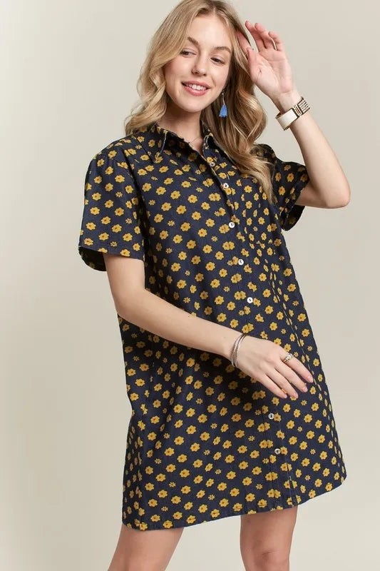 ADORA Floral Button-Up Mini Denim Dress Secondary image