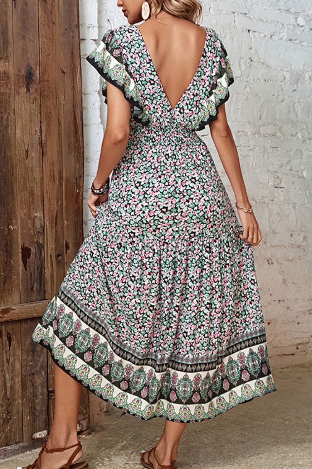 Perfee Ditsy Floral Ruffled Plunge Dress Secondary image