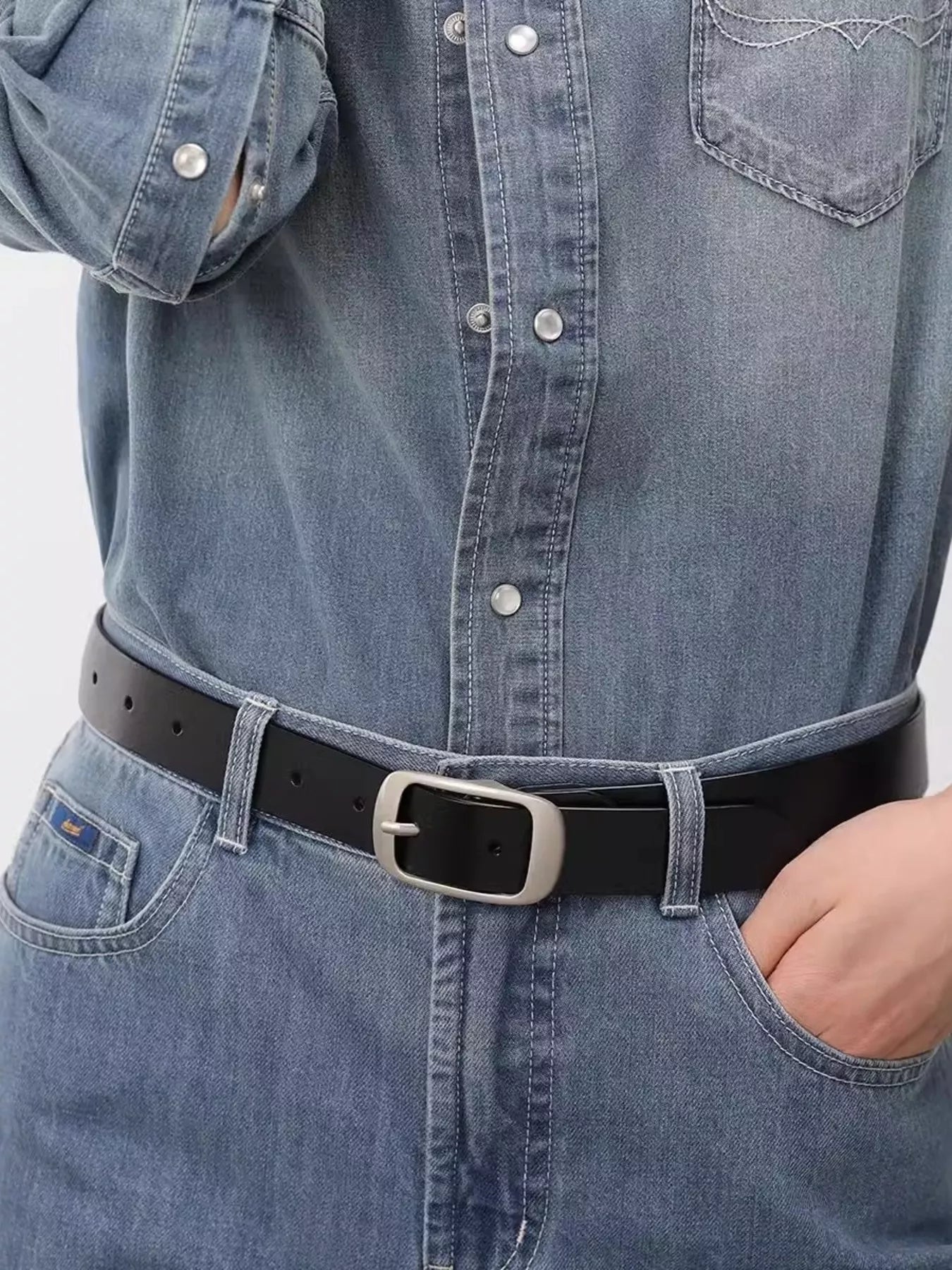 Leather Belt with Silver Buckle Secondary image