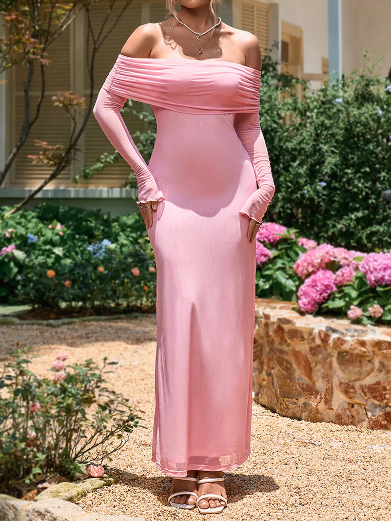 Off-Shoulder Ruched Long Sleeve Maxi Dress Secondary image