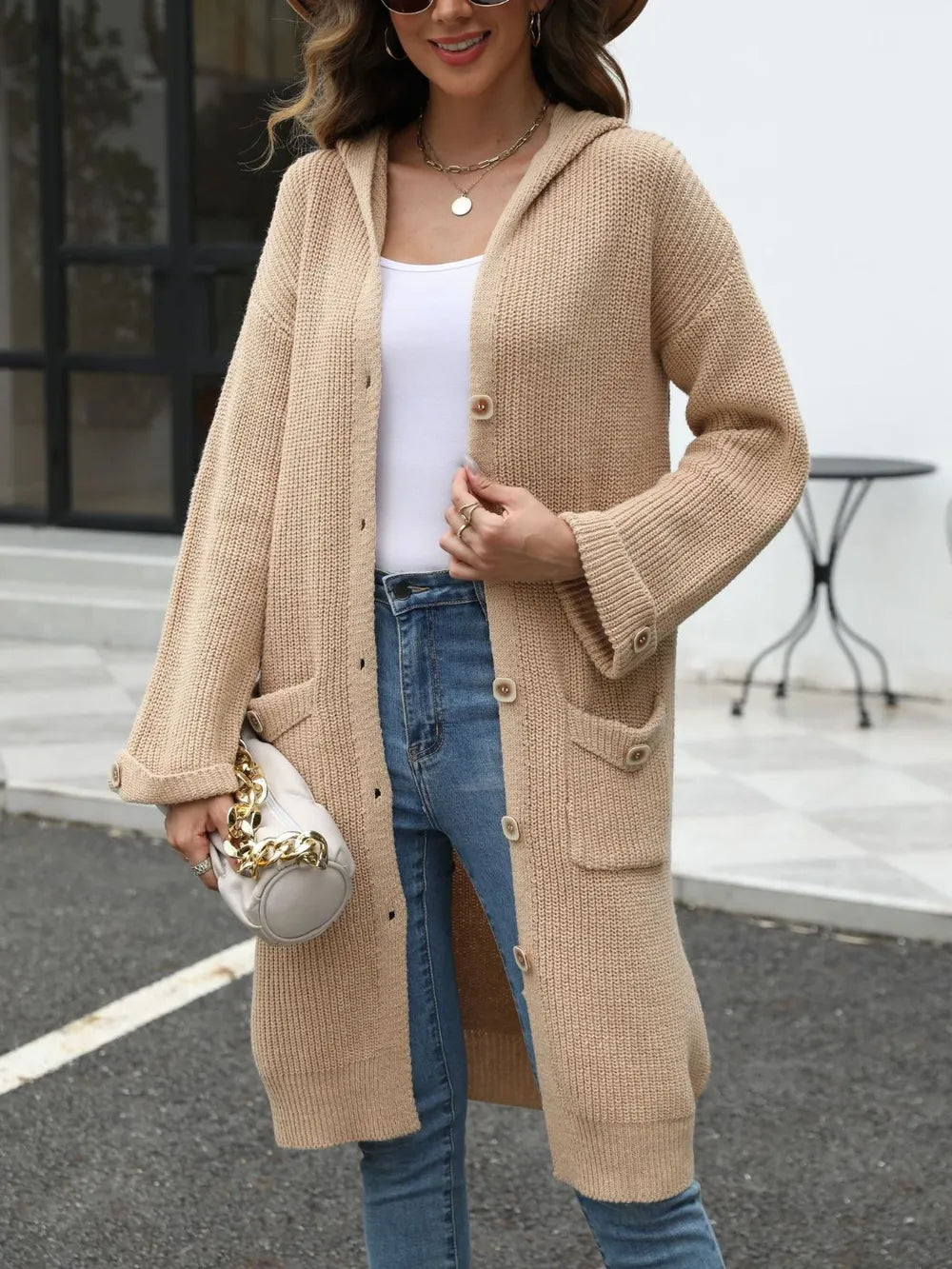 Pocketed Button Up Long Sleeve Hooded Cardigan Secondary image