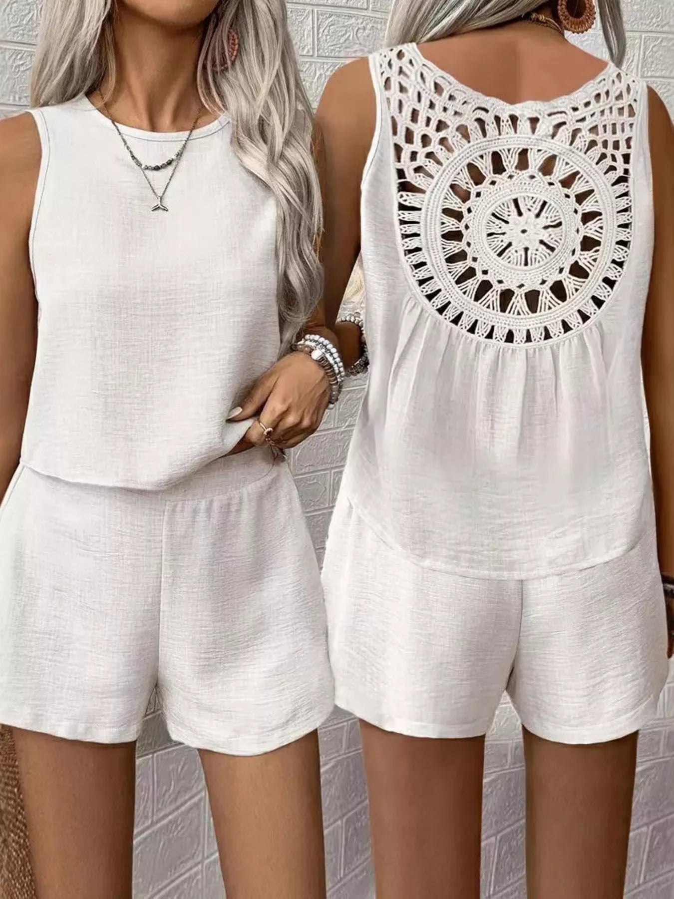 Round Neck Tank Top and Shorts Set Secondary image