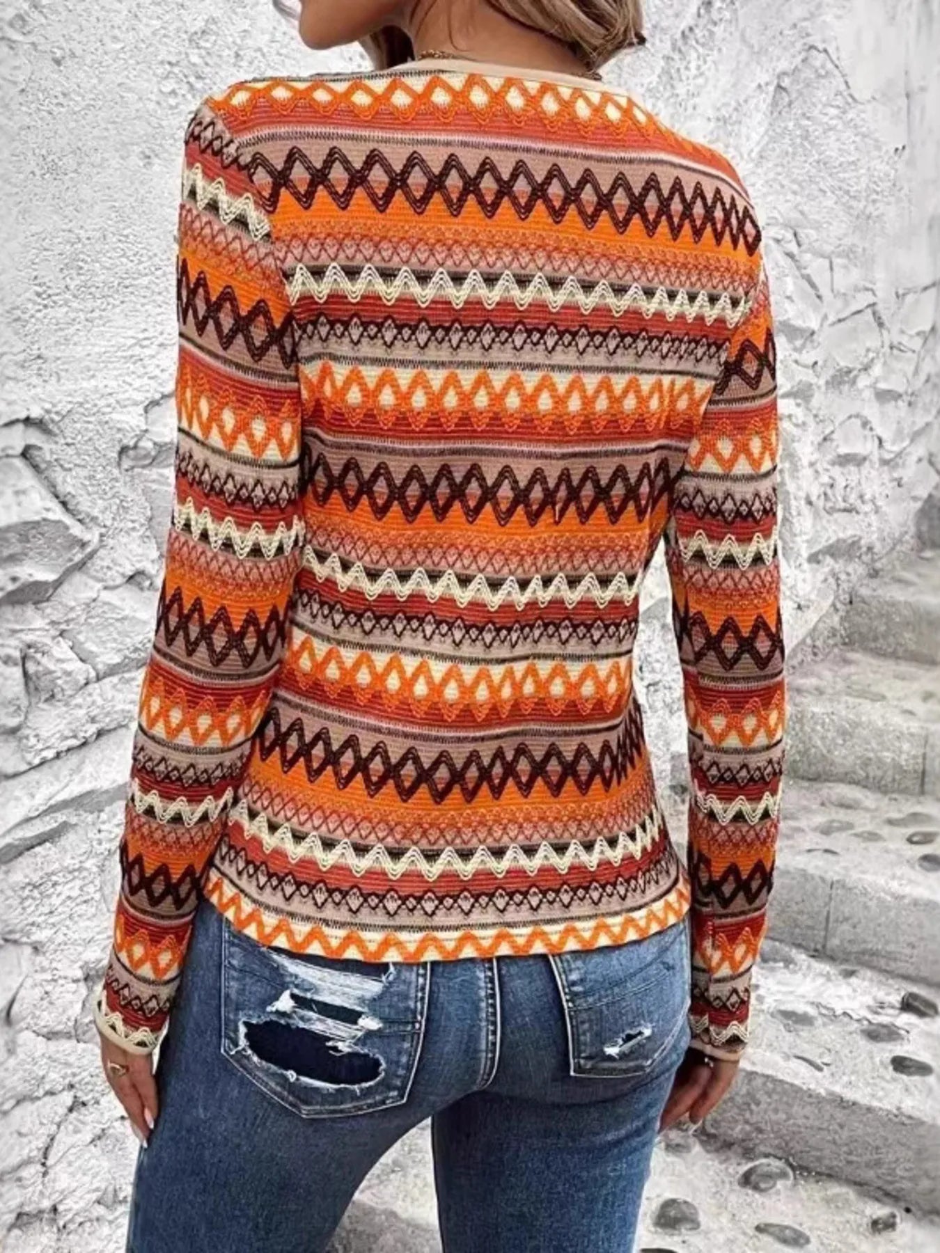 Bohemian Geometric Pattern Long Sleeve T-Shirt Secondary image