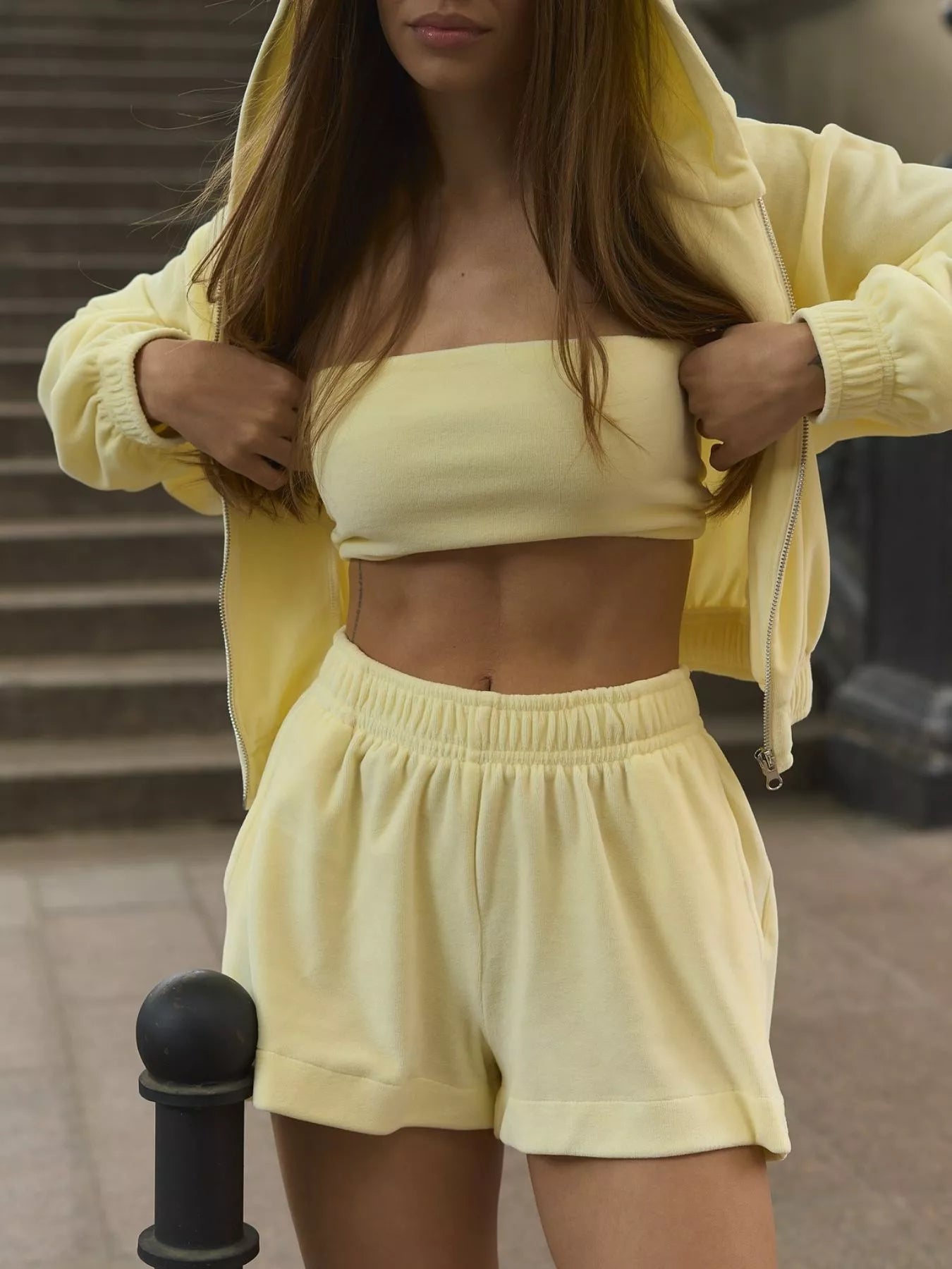 Zip Up Cropped Hoodie and Shorts Set Secondary image